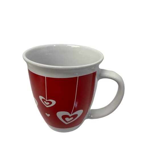 Royal Norfolk Mug Cup Hangng White Hearts Sweetheart 8 Ounce Red Background Swee - Picture 1 of 5